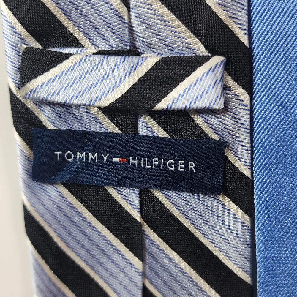 Tommy Hilfiger Striped Silk Ties in Light Blue, Black & Rust‎